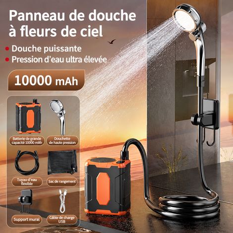 Douche de camping portable électrique rechargeable 10000 mAh orange à raccord fileté 10000 mAh orange réf 26 × 19 × 7 cm 1,1 kg – Livraison gratuite