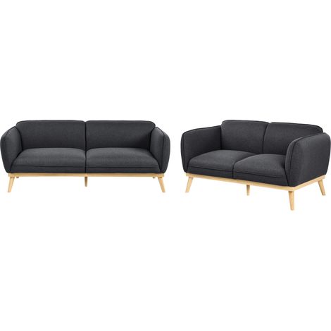 Conjunto de sala de estar de estilo escandinavo sofás de 2 y 3 plazas con patas cónicas de madera tapizado fácil de limpiar negro Ljung