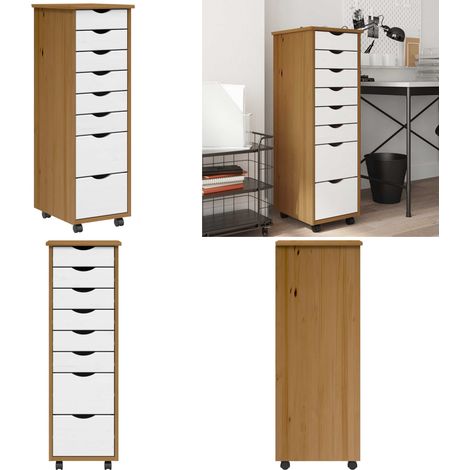 Cajonera con ruedas MOSS madera maciza pino marrón miel - Cajón con ruedas para oficina - Cajón con ruedas para cocina