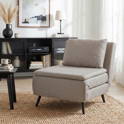 Fauteuil convertible 1 place clic-clac 3 en 1 dossier réglable oreiller assise large marron clair. Fauteuil clic-clac marron clair pour un couchage rapide, confortable et fonctionnel. (1/5)