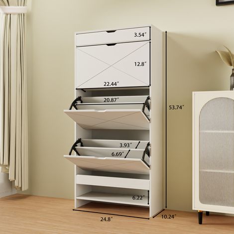 Weiße Schuhschrank aus MDF mit 2 Ebenen und ausziehbarer oberer Schublade (1/5)