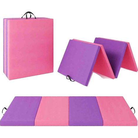 Tapis de gymnastique, mousse haute densité, design pliable compact, Quatre fois (1/2)