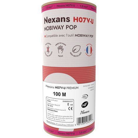 fil rigide - h07vu - 1 x 1.5 mm2 - rouge - couronne de 100 mètres - mobiway pop