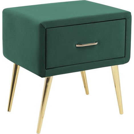 Mesa de noche de terciopelo verde esmeralda dorado 46 x 38 cm cajón Flayat
