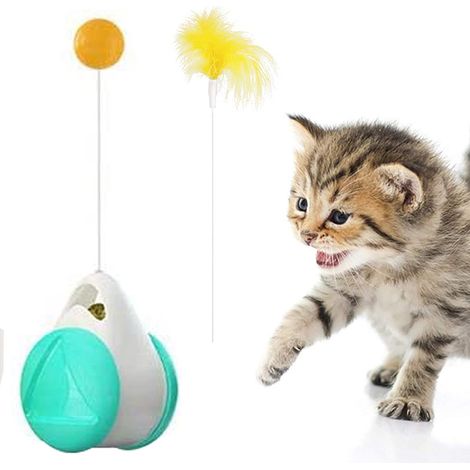 Jouet interactif à roulettes pour chats d'intérieur, balle à plumes et herbe à chat, jouet d'équilibre et de poursuite pour chatons, jouet d'exercice et de réflexion (1/4)
