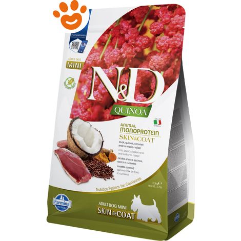 Farmina Dog N&D Quinoa Skin&Coat Adult Mini Anatra - Sacco 800 Gr - Cibo Secco Cani