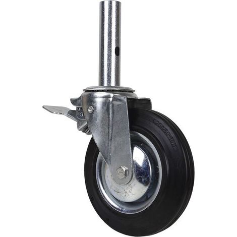Cofan Ruota maschio girevole per ponteggi con freno  Dimensioni: 200 x 46 mm  Tubo maschio da Ø46 mm