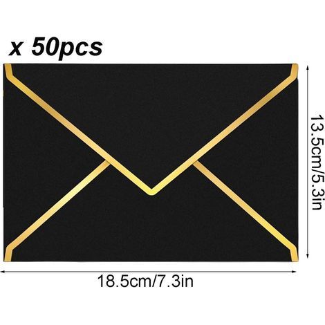 50 pièces Enveloppesd'invitation,13,5 x 18,5 cm,Enveloppesdeluxe en papier,MiniEnveloppe,Enveloppesdeluxe en papier blanches, convient pour les mariages, anniversaires, remises de diplômes (Noir) (1/4)