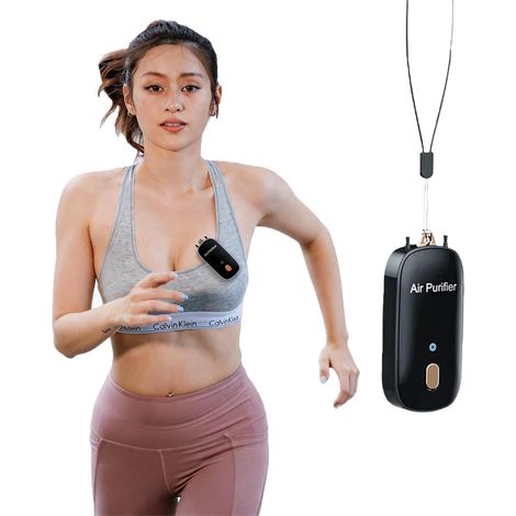 Purificatore d'aria portatile a catena, mini ionizzatore d'aria portatile nero, rimuove polline, fumo e polvere per uso esterno e in viaggio. (1/5)