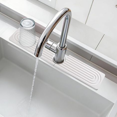 Alfombrilla para grifo, alfombrilla de diatomita en forma de U de secado rápido para lavabo de baño, protector de fregadero de cocina, protector contra salpicaduras, blanca (1/5)