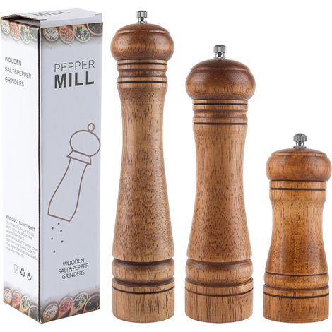 Ensemble de 3 moulins à sel et à poivre en bois (1/5)