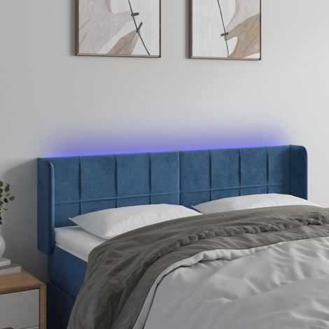 Armoire de tête de lit  Tête de lit à LED découpable pour Chambre Bleu foncé 147x16x78/88 cm Velours -91401 (1/5)