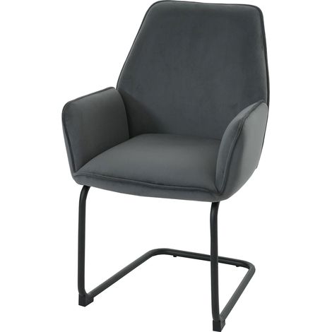 Chaise cantilever HWC-G67, chaise de salle à manger, chaise de cuisine, tissu/textile Öko-Tex MVG gris foncé (1/5)