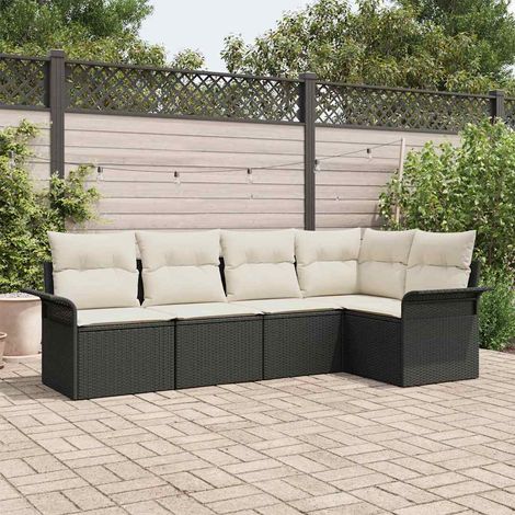 Gartensofa-set mit Kissen 5 pcs Schwarz Poly-Rattan