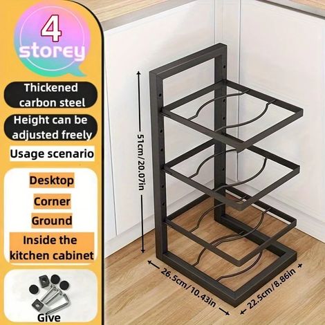 Organisateur de casseroles réglable à 4 niveaux (noir), support de rangement en acier inoxydable pour la cuisine, organisateur de casseroles et poêles à plusieurs niveaux pour la maison (1/5)