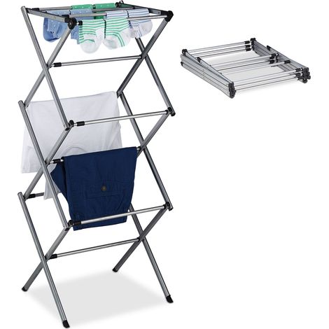 Relaxdays Tendedero Plegable, 11 Varillas, 6 Niveles, 105 x 73 x 37 cm, Tenderete Tipo Torre Extensible, Metal, Plateado