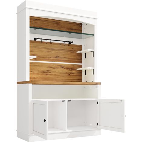 Ensemble de 2 hauts armoires avec éclairage LED RGB, buffet haut 184 cm avec étagère en verre et patères, blanc (1/5)
