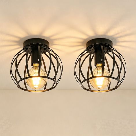 Retro-Modern Round Ceiling Light, Metal shade, 20 cm in Diameter, Black, E27 Bulb, Indoor Use, 2PCS (1/5)
