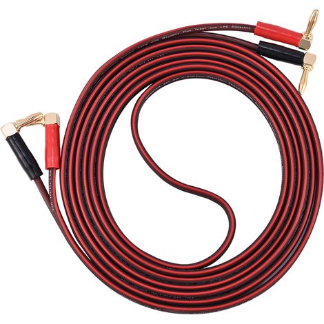 Câble enceinte cuivre pur HI-FI, fil L angle droit avec fiches banane rouges et noires, 3 mètres (1/5)