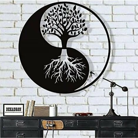 Décoration murale en métal, décoration murale arbre de vie, décor Yin Yang en métal, décoration murale en métal, décoration intérieure, tentures murales (11"W x 11"H / 28x28 cm) (1/4)