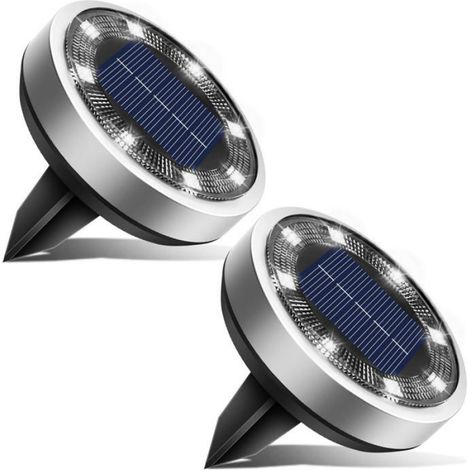 Lot de 2 Lampe Solaire Au Sol, 8 LED Jardin Exterieur Solaire Etanche IP65 Lumiere Solaire, Spot Solaire Extérieur, Blanc Froid (1/5)