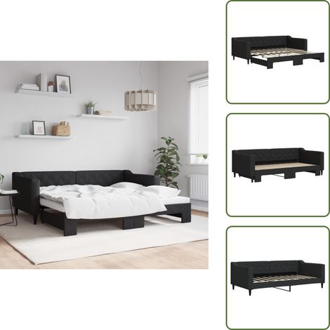 Doppelbett - vidaXL Tagesbett Ausziehbar Schwarz 90x190 cm Stoff - Wohnzimmersofa (1/5)