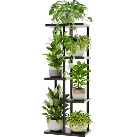 Support Plantes Interieur, Support Plante 5 Niveaux en Métal pour Multiple Plantes, Étagère à Fleurs d'Angle pour Intérieur et Extérieur, Noir (1/5)