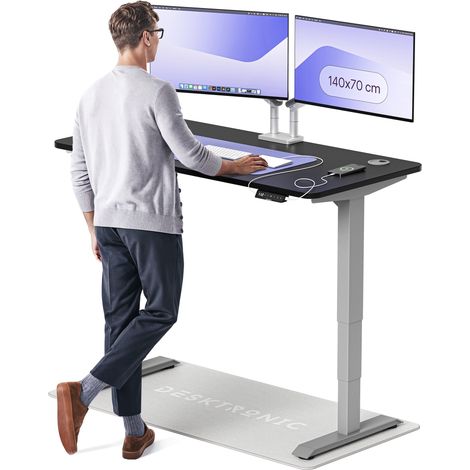 Desktronic Bureau assis debout HomePro - 140x70cm - Gris/Noir