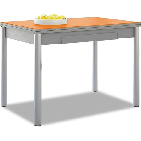 Table de Cuisine Extensible - Structure en Aluminium - Couleur Orange - Idéale pour Les Petits espaces - Dimensions : 90 x 50 cm - Extensible : 140 x 50 cm (1/5)