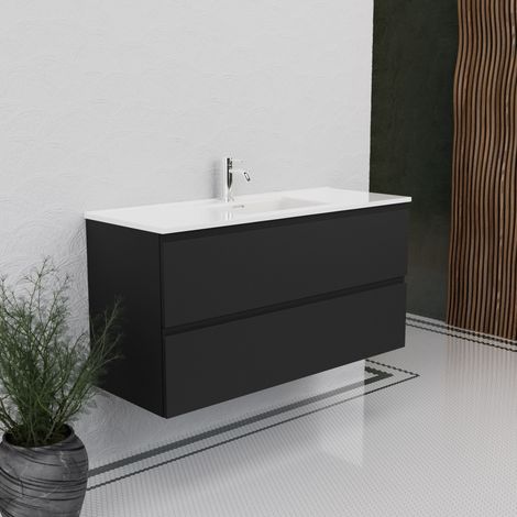 Inda - Badezimmerschrank B.120 mit glänzendem/mattem schwarzem Waschbecken 2 Schubladen - Rubin (1/5)