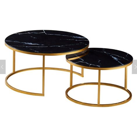 Lot de 2 tables Basses Gigogne ARTO Gold et plateau en verre Marbré Noir (1/5)