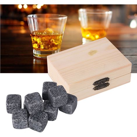 9 Kühlsteine für Whisky und Wein, 9er-Set in sesamgrauer Holzbox, elegantes Bar-Accessoire (1/5)