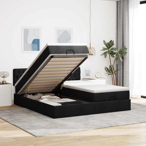 Ottoman-Bett mit Matratzen & LEDs Schwarz 180x200 cm Stoff
