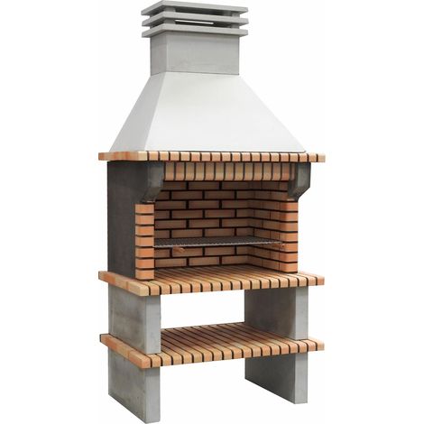 MOVELAR - Barbacoa de Obra Prefabricada de Leña y Carbón Modelo Paella (Gris, Naranja - 120 x 80 x 255 cm) REF: 3490 - Cocina de Exterior para Jardín o Patio