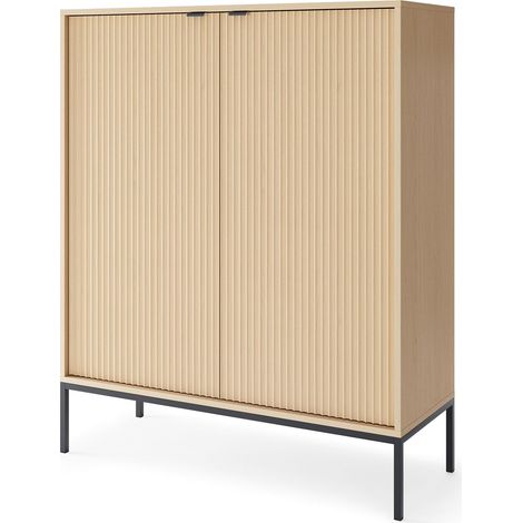 Commode : 2 Portes, chêne Vicenza, Noir, 104 x 125 x 39 cm, poignées Noires (1/5)