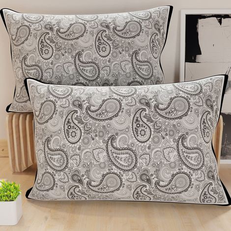 Lot de 2 Taies d'Oreillers 80x40 cm 100% Microfibre Hypoallergénique, Housse Oreiller Rectangulaire Paisley Blanc Noir, Paquet de 2