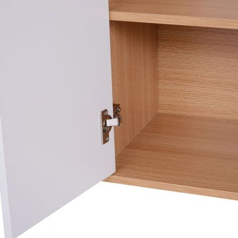 EASYCOMFORT Mobiletto Multiuso con 2 Ante Ripiani Regolabili Bianco e Legno Chiaro