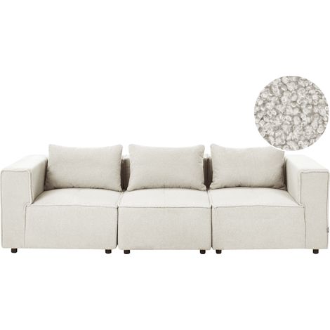 Sofá modular moderno de bouclé de 3 plazas con dos piezas esquineras modulares blanco crema Axebo (1/5)