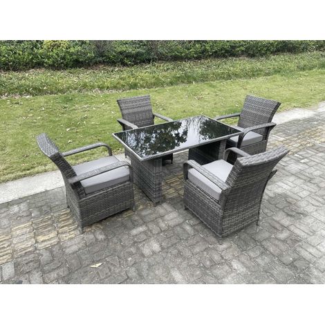 Fimous 4 Seat Rattan Garden Furniture Dining Set Table And Chair Sets PE Wicker Patio Outdoor 4 Chairs Black Tempered Glass Table (1/5)