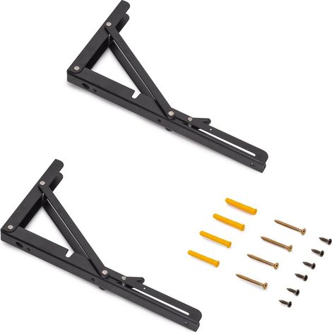 Emuca Satz Klappbarer Stützen, Länge 303mm, Stahl, Schwarz lackiert (1/5)