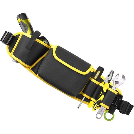 Pochette à outils jaune en tissu Oxford, sac de ceinture pratique pour électricien et artisan, rangement portable pour tournevis, pinces, accessoires et outils de bricolage. (1/5)