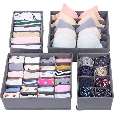 Set di 4 Organizer per cassetti, Organizer per Biancheria Intima, Armadio Divisori Pieghevole Storage Box Cassetto Organizzator Usato per Biancheria Intima, Reggiseni, Calze, Cravatte, Fazzoletti (1/5)