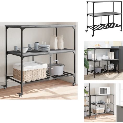 Chariot de cuisine sonoma gris 100x50x95 cm bois d'ingénierie - Chariot De Cuisine - Chariot De Rangement - Chariot À Légumes - Meuble De Cuisine - Mobilier De Cuisine (1/5)