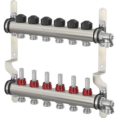 Simplex Verteiler Edelstahl 1'' für FBH 12 Kr.,m.Durchflusseinsätzen 0-5 l/min. F18521 (1/3)