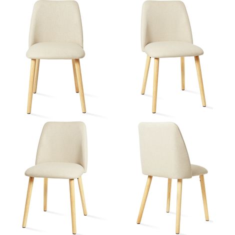 Goeurvant Sedie da Pranzo Minimaliste Moderne con Rivestimento Traspirante e Gambe in Legno Massello - Set di 4 - Panna