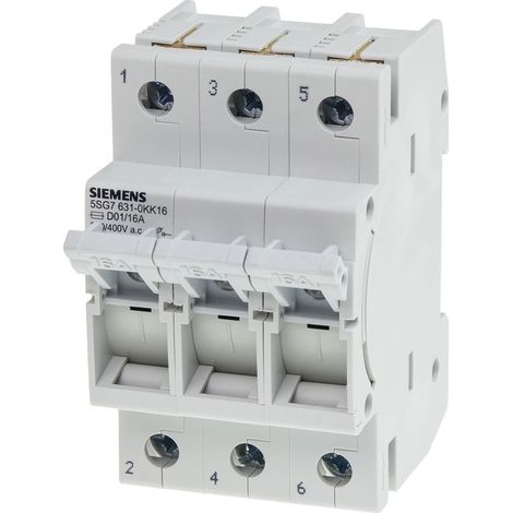 Siemens MINIZED, Seccionador portafusibles, D01, 3 polos, In: 16 A, Un AC: 400 V, 5SG76310KK16