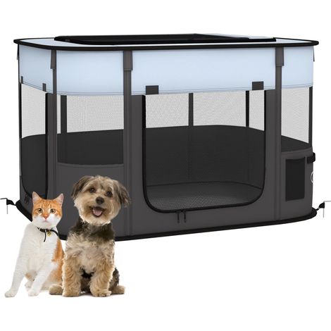 Parc enclos pliable pour chien chat petits animaux en tissu Oxford avec rangement 84 x 64 x 53 cm gris et noir