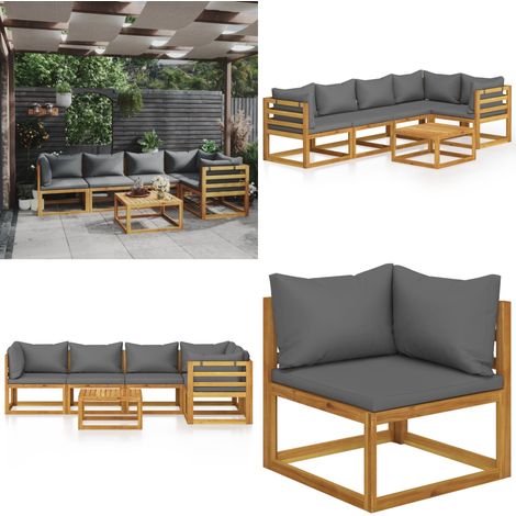 6-tlg. Garten-Lounge-Set mit Auflagen Massivholz Akazie - Gartenmöbel - Loungeset - Outdoor Möbel - Holz Lounge Set - Akzidenzholzmöbel - Home & Living