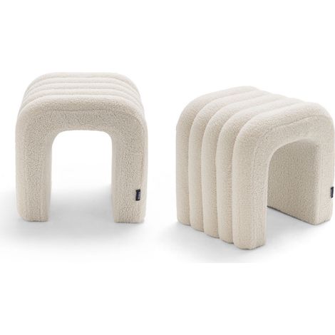 Lot de 2 tabourets rembourrés en tissu bouclette - Blanc - Mui