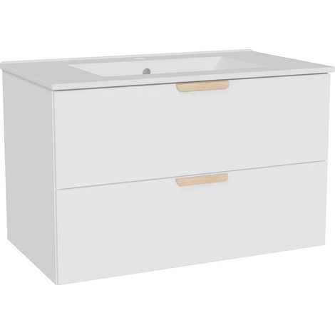 Mobile bagno sospeso con lavabo da incasso Bianco L80 cm – AVORELI (1/5)